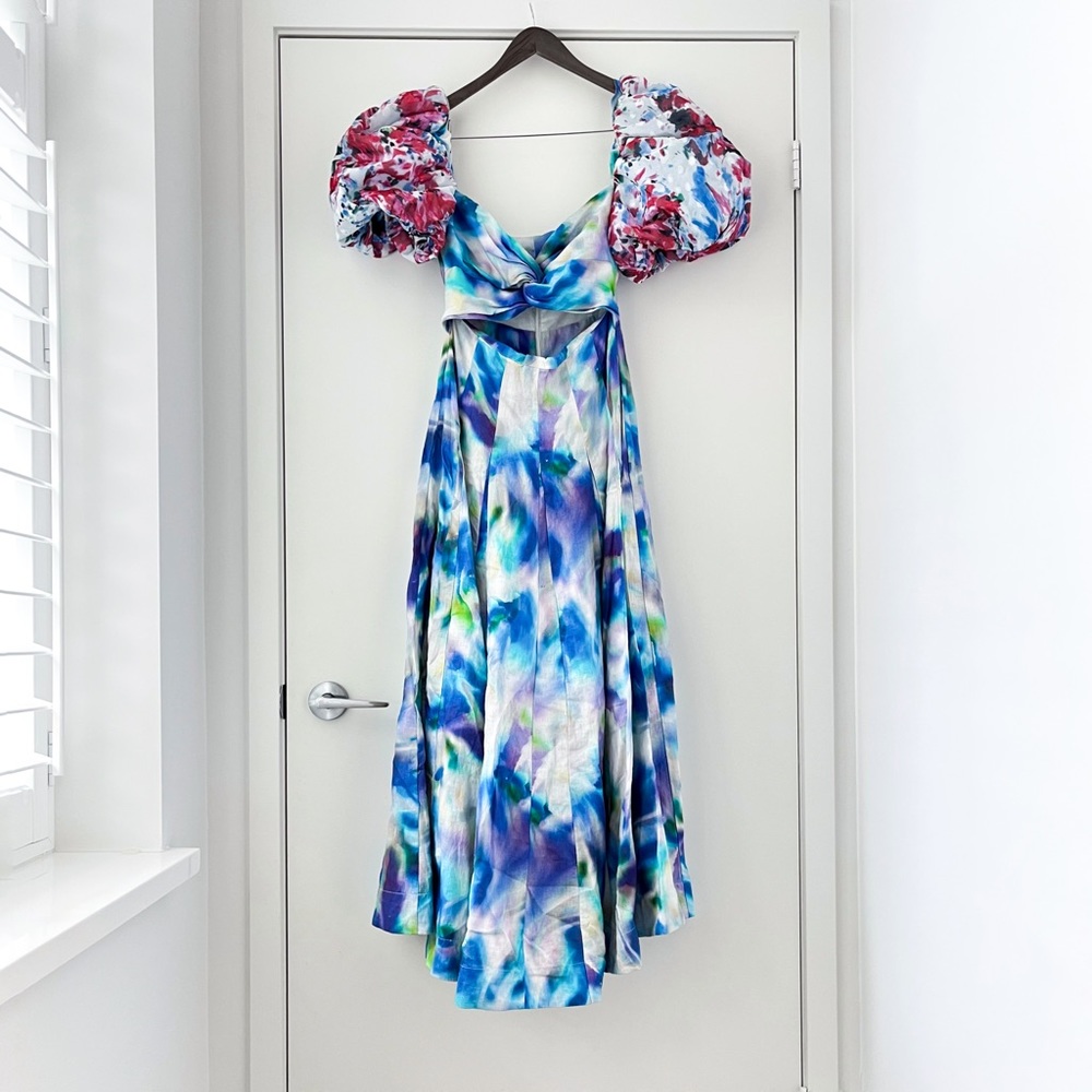 Elegant Multicolor Puff Sleeve Dress